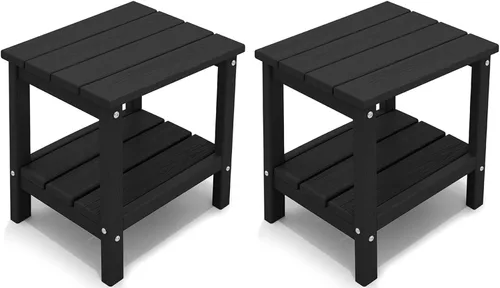 Vista 20 de KINGYES Mesa auxiliar doble, mesa auxiliar Adirondack, color negro
