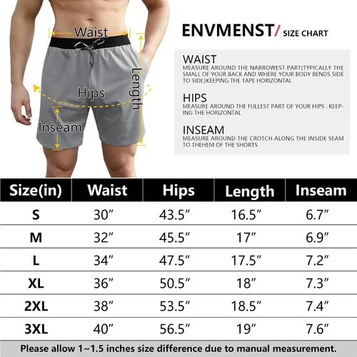 Vista 7 de ENVMENST Pantalones cortos de entrenamiento 2 en 1 para hombre con forro, pantalones cortos deportivos para gimnasio con bolsillos (S-3XL)