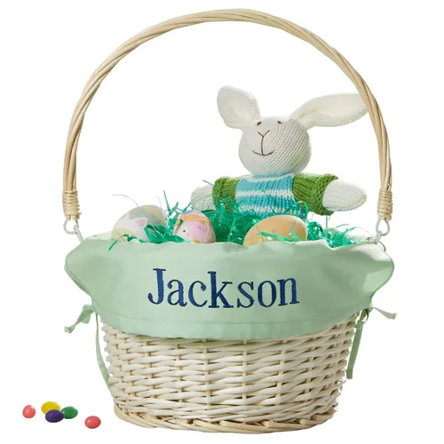 Vista 11 de Personalization Universe Cesta de Pascua clásica personalizada, forro de cesta de lavanda suave bordado, regalo de Pascua personalizado para niños