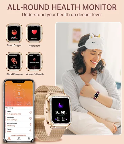 Vista 3 de Reloj inteligente para mujer (respuesta/hacer llamadas) 1.59 pulgadas rastreador de actividad física con monitor de sueño de frecuencia cardíaca