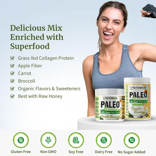 Vista 4 de Autoimmune - Polvo de proteína de colágeno sin estevia, sin OMG, colágeno en polvo para mujeres con fibra de manzana, brócoli y zanahoria, paleo