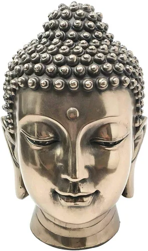 Vista 4 de PTC Figura de estatua de bronce religioso budista con cabeza de Buda de 6.5 pulgadas