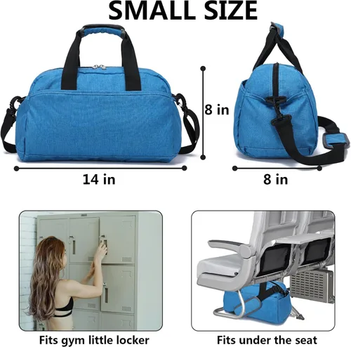 Vista 3 de Bolsa de gimnasio pequeña de 14 pulgadas para mujeres y hombres, mini bolsa de lona para viajes, deportes, bolsa de transporte ligera, color azul