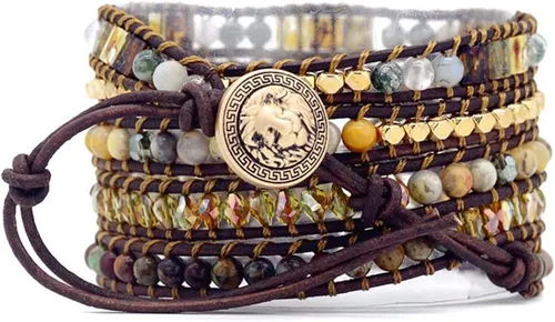 Vista 79 de ZOSOJONA - Pulseras bohemias hechas a mano de piedra natural, que dan vuelta, con cuentas de cristal de turquesa