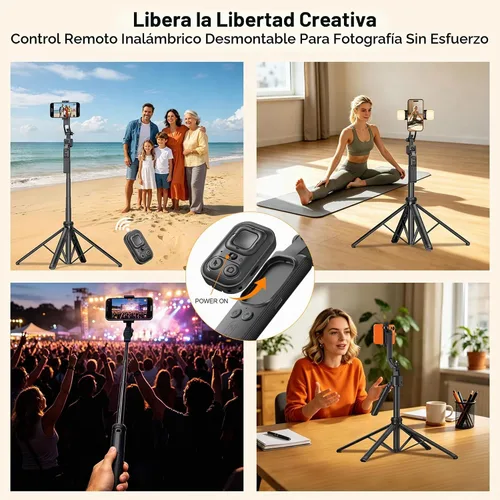 Vista 6 de Trípode de teléfono de 63 pulgadas con seguimiento automático de cara, rotación de 360° para selfie stick trípode para iPhone y cámara de acción