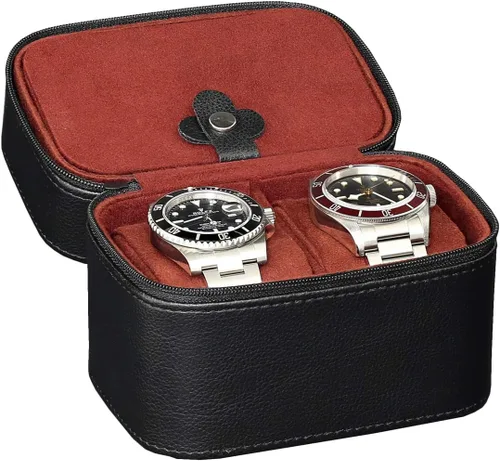 Vista 9 de ROTHWELL Juego de regalo Caja de reloj de cuero con 10 ranuras y funda de viaje para 2 relojes a juego - Organizador de exhibición de estuche