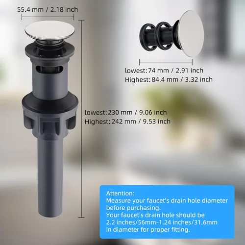 Vista 8 de Hibbent Paquete de 2 Tapones Universales de Drenaje para Fregadero de Baño, Colador de Drenaje Emergente con Desbordamiento, Tapón de Fregadero