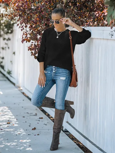 Vista 4 de MEROKEETY - Suéter de punto gofre para otoño para mujer, estilo casual, manga larga tipo globo, holgado, sin botones