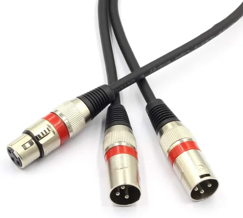 Vista 7 de Cable divisor XLR hembra a macho dual de 3 pines y cable de parche en Y para micrófono, adaptador de audio equilibrado (50CM)
