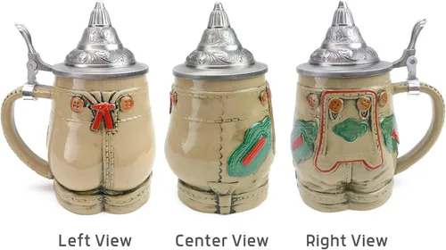 Vista 4 de 0.55 litros OktoberfestHaus German Stein Oktoberfest - Taza de cerveza de cerámica con tapa Lederhosen alemán con tapa, artículos de Oktoberfest