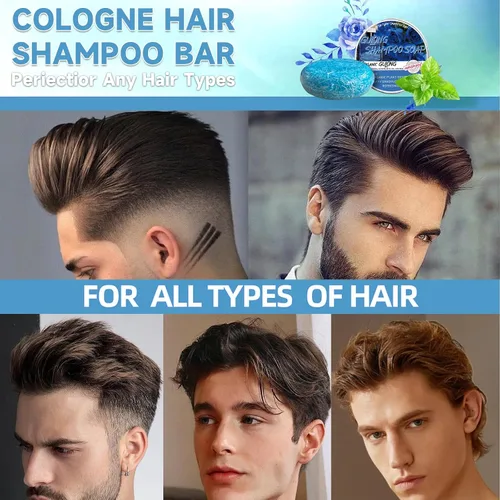 Vista 6 de Cologne - Barra de champú, paquete de 2 barras de champú sólido para hombres, limpieza profunda y nutritiva raíces del cabello, eliminación de caspa