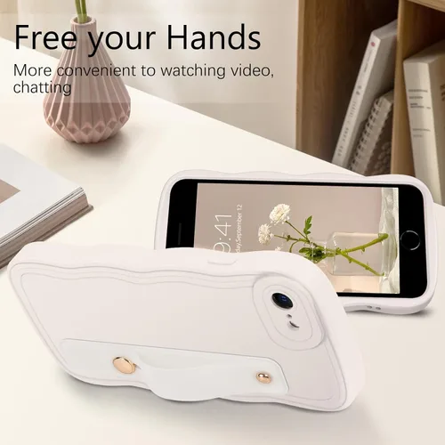 Vista 4 de GUAGUA Funda para iPhone SE 2022/2020, Funda para Teléfono iPhone 7/8 Diseño Lindo de Forma de Onda Rizada TPU Suave con Correa de Muñeca Soporte