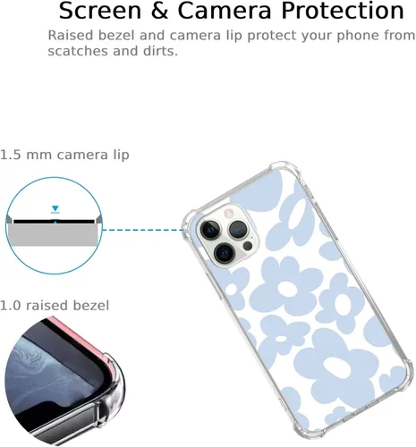 Vista 2 de Funda azul retro de los años 70 compatible con iPhone 15 Pro Max, funda estética de flores hippie para iPhone 15 Pro Max para adolescentes, hombres