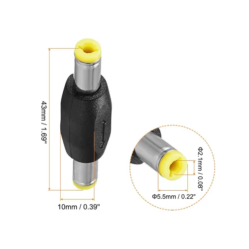 Vista 2 de Adaptador de enchufe macho a macho de CC [para seguridad en el hogar CCTV] - 0.217x0.083 in / negro amarillo / 5 piezas