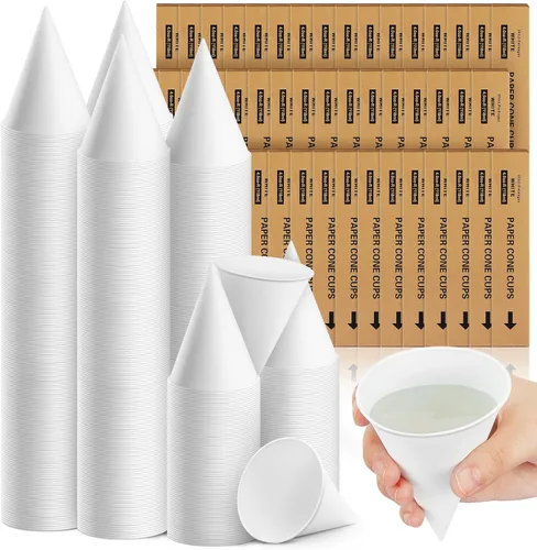 Vista 13 de Roshtia 200 piezas de vasos de cono de papel engrosados, vasos de cono desechables para hielo raspado, enfriador de agua de granizado, blanco