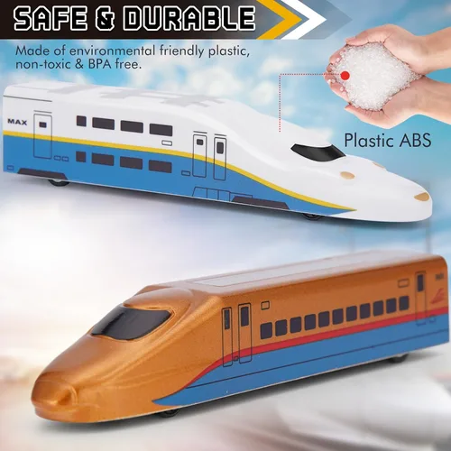Vista 3 de Crelloci Tren bala de juguete de tracción de tren urbano de alta velocidad, locomotoras modernas para niños pequeños, paquete de 12