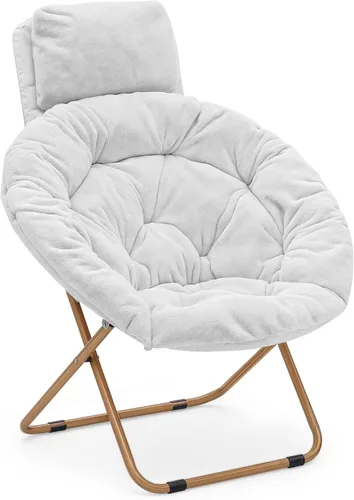 Vista 20 de MoNiBloom Silla redonda plegable de piel sintética con reposacabezas extraíble para adultos, marco de metal, de gran tamaño, cómoda, suave