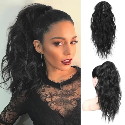 Vista 20 de FLUFYMOOZ Extensión de cola de caballo, extensión de cola de caballo con clip de garra de 18 pulgadas, extensiones de cabello ondulado y rizado