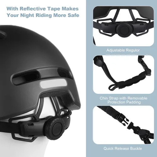 Vista 5 de Shinmax Casco de bicicleta – Casco de ciclismo ligero ajustable estilo gorra de béisbol con visera larga, tira reflectante, para viajes urbanos