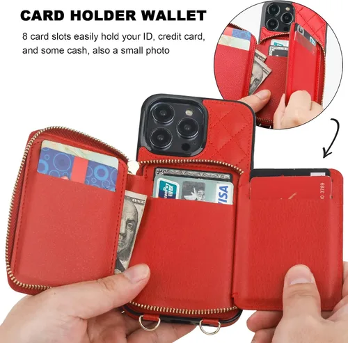 Vista 3 de Bocasal Una elegante funda tipo cartera cruzada para iPhone 14 Pro Max + una funda delgada de cuero para AirPods Pro