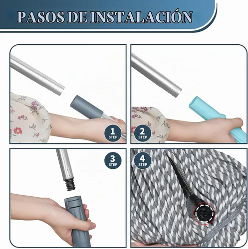 Vista 5 de Trapeador giratorio para limpieza de suelos, trapeador de microfibra de mango largo con almohadilla superior para cocina, madera dura, restaurante