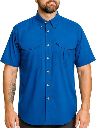 Vista 16 de Camisa de manga corta con botones de pesca para hombre, transpirable, para exteriores, casual, ligera
