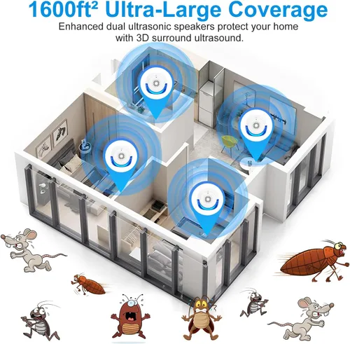 Vista 6 de Repelente ultrasónico de insectos mejorado 2025, paquete de 6 unidades, repelente ultrasónico para interiores para cucarachas, roedores, ratones