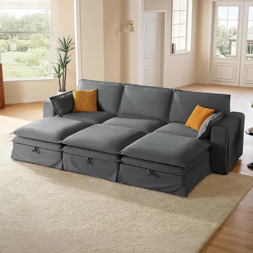 Vista 13 de Sofá modular lavable de gran tamaño de 89 pulgadas, sofá nube con funda totalmente extraíble, sofás seccionales para sala de estar, tela