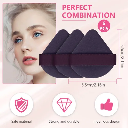 Vista 2 de Ainiv 6 esponjas de maquillaje con cojín de aire para base, soplos de polvo triangulares con estuche portátil, esponjas de maquillaje secas