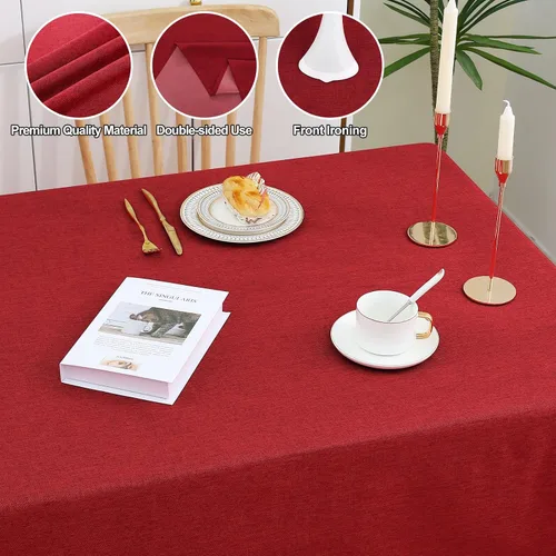 Vista 3 de Smiry Mantel rectangular de lino sintético, mantel de tela de arpillera impermeable, fundas decorativas lavables para cocina, comedor, fiestas, 60 x