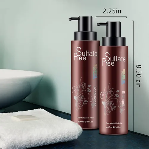 Vista 9 de Juego de champú y acondicionador de aceite de argán marroquí orgánico natural, sin sulfatos, tratamiento seguro para el color, protección UV