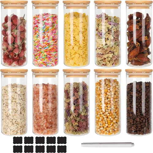 Vista 10 de DHSBTLS Tarros de vidrio de 6 onzas con tapas de bambú, juegos de recipientes herméticos de vidrio de borosilicato, contenedor de almacenamiento