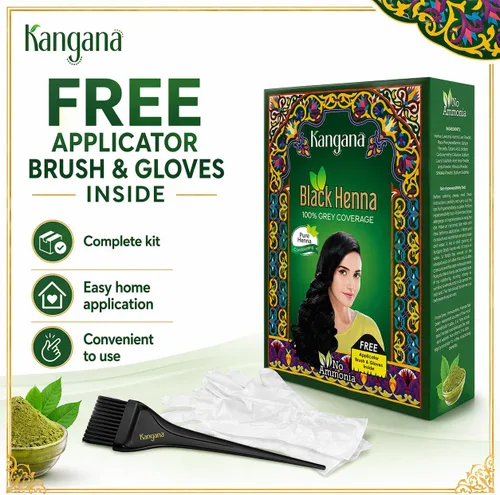 Vista 5 de KANGANA Polvo de henna negra natural para tinte de cabello/color, 100% cobertura de canas, sin químicos, paquete de 3 Negro