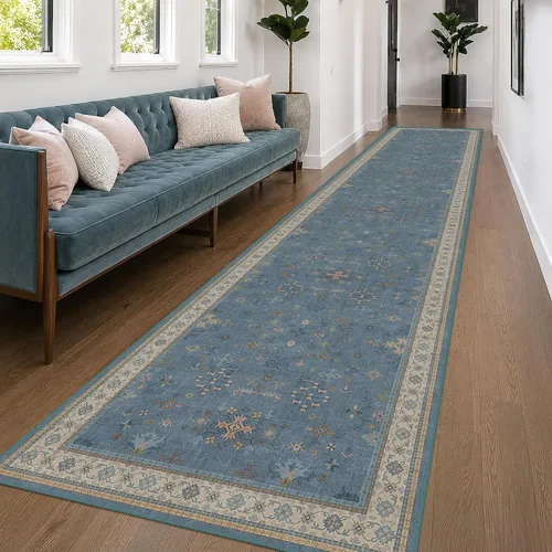 Vista 248 de Hazo Haus – Alfombra pequeña para entrada, cocina o baño, antideslizante con base de goma, resistente a las manchas y a la decoloración, diseño