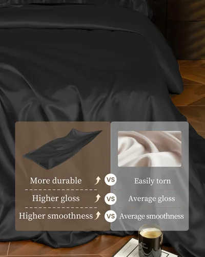 Vista 3 de THXSILK Juego de funda de edredón de seda de 25 momme, 4 piezas (1 funda de edredón + 1 sábana bajera + 2 fundas de almohada), juego de ropa de cama