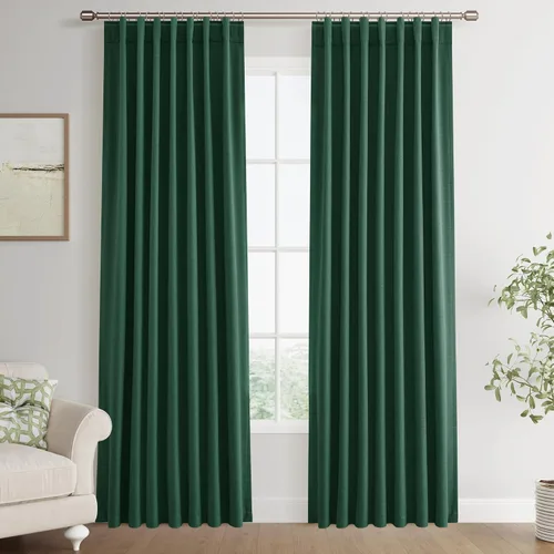 Vista 77 de Joywell - 2 cortinas de lino 100% opacas, con bolsillo para cortinero, trabilla trasera, cinta para ganchos y anillas con clip, con aislamiento