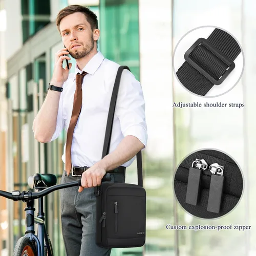 Vista 8 de BAIGIO Bolsa de mensajero para hombre, bolsa de hombro, bolsa de viaje, bolso para hombre, bolso casual para trabajo y negocios