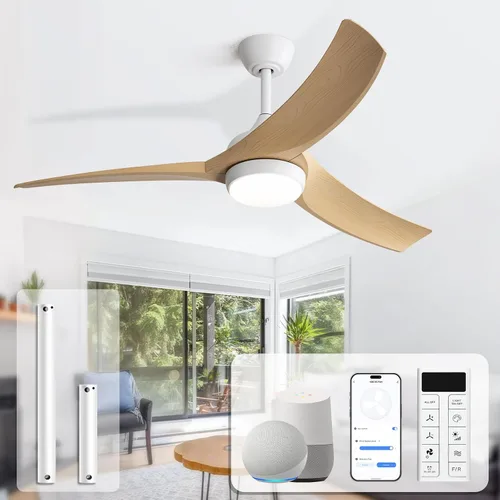 Vista 15 de Sofucor Ventilador de techo inteligente de 52 pulgadas, funciona con aplicación/Alexa/Google, ventilador de techo negro para exteriores con control