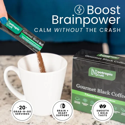 Vista 3 de Café de hongos que estimula el cerebro – Melena de león, Ginkgo Biloba, Ashwagandha, L-teanina, colina – Apoyo para el enfoque y el estado de ánimo