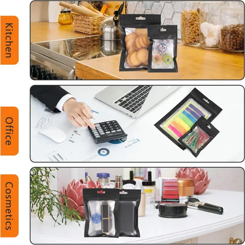 Vista 6 de Bolsas de Mylar para dulces, paquete de 200 bolsas resellables (4 x 6 pulgadas, color negro) con ventana transparente para pequeñas empresas