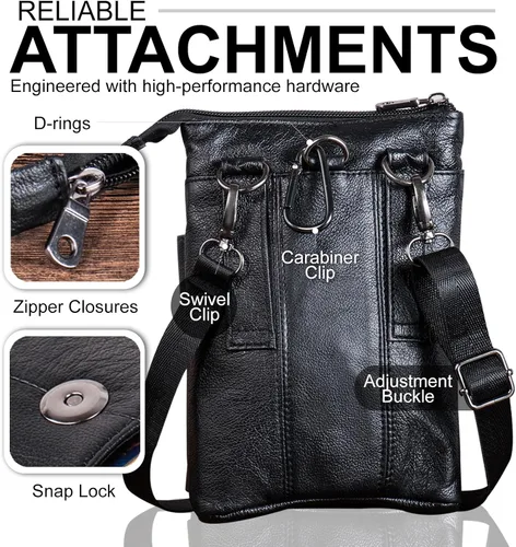 Vista 5 de Bolso cruzado de cuero pequeño para teléfono celular, bolso de cinturón Negro