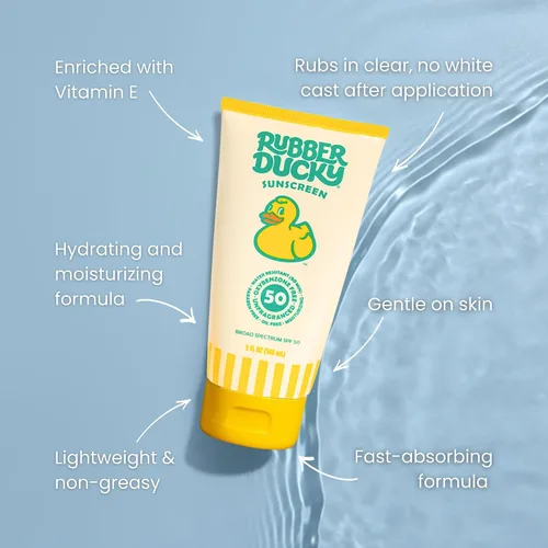Vista 5 de Rubber Ducky Protector solar SPF 50 con vitamina E - Protector solar ligero y resistente al agua para niños - Loción de protección solar sin