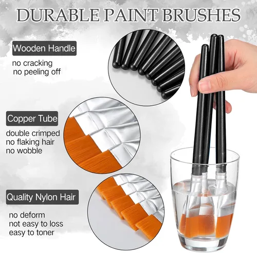 Vista 3 de Crtiin 60 pinceles planos para pintura acrílica, pinceles grandes de pintura acrílica a granel, pinceles de pintura para acuarela, detalles de óleo