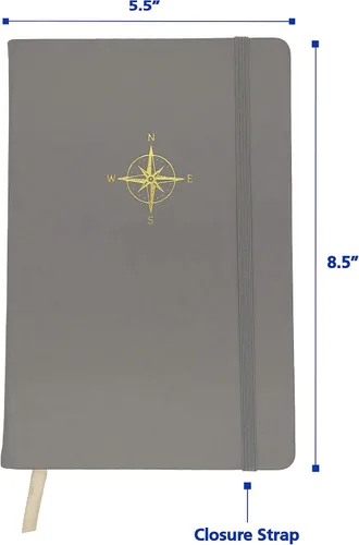 Vista 2 de SETTINI Diario con bolígrafo, cuaderno de tapa dura, diario rayado, cuaderno A5, diario de escritura con bolígrafo de lujo (brújula gris)