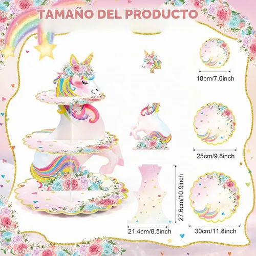 Vista 2 de Censen Soporte para cupcakes de unicornio de 3 niveles, decoraciones