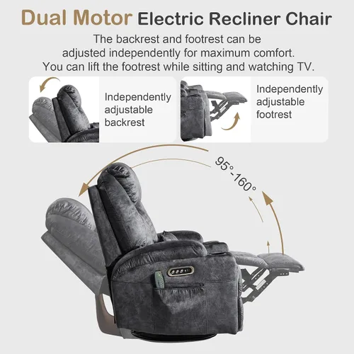 Vista 3 de Sillón reclinable giratorio de doble motor 240° (gris terciopelo, 2)