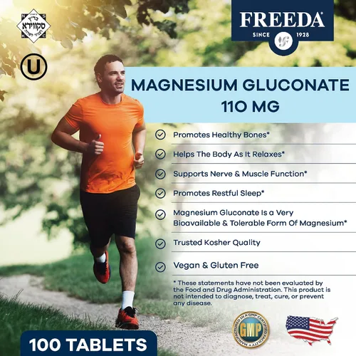 Vista 2 de Freeda Gluconato de magnesio – Suplemento de magnesio vegano Kosher para hombres y mujeres – Alivio de calambres y espasmos en piernas y músculos