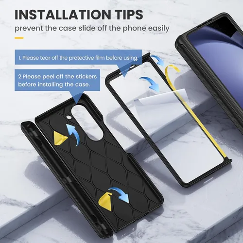 Vista 2 de Ruky Funda para Galaxy Z Fold 5 con protección de bisagra, carcasa de cuerpo completo con soporte magnético integrado y protector de pantalla