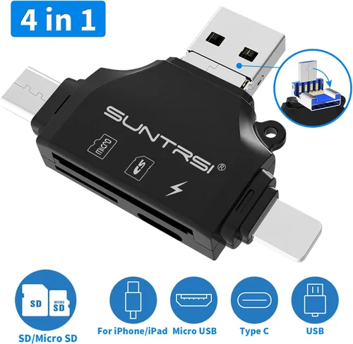 Vista 9 de Lector de tarjetas SD 4 en 1 para iPhone, iPad, Android, Mac, PC, cámara, lector de tarjetas micro SD, adaptador de tarjetas SD portátil, lector