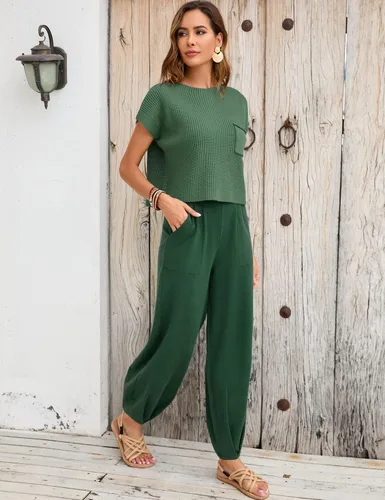 Vista 5 de Ugerlov Conjunto de dos piezas para mujer, suéter de punto y pantalones de cintura alta